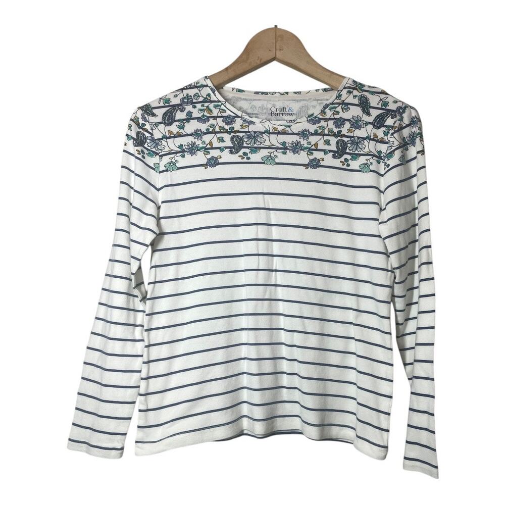 Croft & Barrow The Classic Tee Striped Floral Paisley Long Sleeve Petite Small